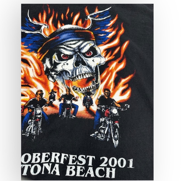 Skull Flames Motorcycle Riders Graphic Print T-Shirt Biketoberfest 2001 - Picture 3 of 6